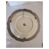 Blue delft plate in pewter frame, pewter candlestand with hanging snuffer and more