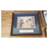 Framed prints and cross stitch (largest is 14 x 16)