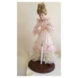 Franklin Heirloom porcelain doll on stand w/box 17" tall