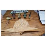 Welcome Birds wind chime, letter opener and wood fan