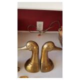 Brass duck book ends 7 x 4, brass mallard duck and 4 leadlf clover