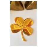 Brass duck book ends 7 x 4, brass mallard duck and 4 leadlf clover