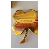 Brass duck book ends 7 x 4, brass mallard duck and 4 leadlf clover