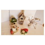 Bird houses, vase and bird candle holders