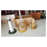 Fontinanni nativity piece, crystal bell and Lefton lighthouse