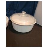 French white Corningware 2.5 liter casserole and serving bowl