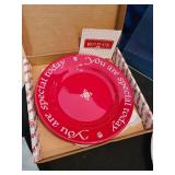 Deviled egg plate, red plate, glass cutting board