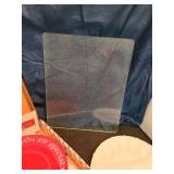 Deviled egg plate, red plate, glass cutting board