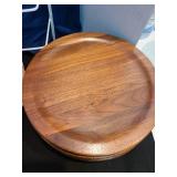 Six MCM teak molded plates (have scratch marks), 18" wide turkey platter