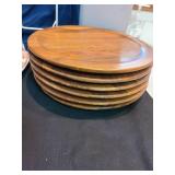 Six MCM teak molded plates (have scratch marks), 18" wide turkey platter