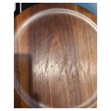 Six MCM teak molded plates (have scratch marks), 18" wide turkey platter