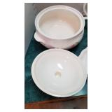 Pfaltzgraff soup tureen, tea pot, creamer and 2 small platters