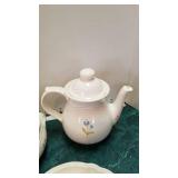 Pfaltzgraff soup tureen, tea pot, creamer and 2 small platters