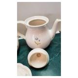 Pfaltzgraff soup tureen, tea pot, creamer and 2 small platters