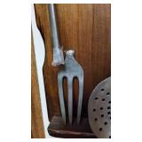 Wood rack with pewter utensils (fork broken) 15 x 13 and Bouquet Crevettes Rose print