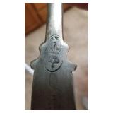 Wood rack with pewter utensils (fork broken) 15 x 13 and Bouquet Crevettes Rose print