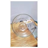 Wood cutting board with cheese slicer and wood/glass cheese holder