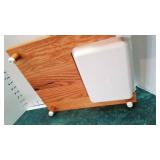 Wood cutting board with cheese slicer and wood/glass cheese holder