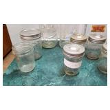 Mr Peanut glass jar, jelly jars and 3 glass containers with lids