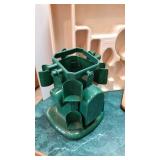 Silverware tray, napkin holder, spoon rest, vinegar (almost full) and more