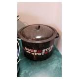 Stock pot and 2 Enamelware pots