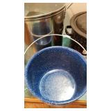 Stock pot and 2 Enamelware pots