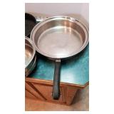 2 skillets and part of a double boiler