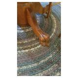 Pedestal claw foot oak table (30 x 72 x 48 not including leaves), 2 captain chairs, 4 chairs and 2 leaves (10" each)