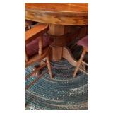 Pedestal claw foot oak table (30 x 72 x 48 not including leaves), 2 captain chairs, 4 chairs and 2 leaves (10" each)