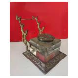 Antique brass and glass ink well