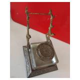 Antique brass and glass ink well