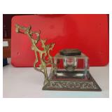 Antique brass and glass ink well