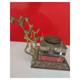 Antique brass and glass ink well