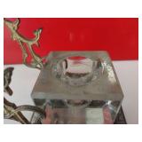 Antique brass and glass ink well