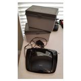 Linksys wireless router and 2 plastic storage containers