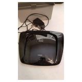 Linksys wireless router and 2 plastic storage containers