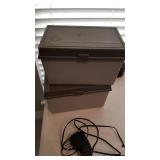 Linksys wireless router and 2 plastic storage containers