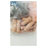 Empty paper quarter rolls, legal file folders and plastic container