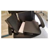 Ledger and 3 ring notebooks and empty Nikon case