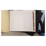 Ledger and 3 ring notebooks and empty Nikon case