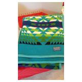 Beaver State Pendleton Woolen Mills reversible wool blanket and plush blanket