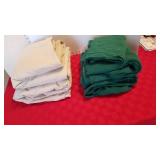 Queen flannel sheets, beige fitted and flat, green fitted flat and one pillowcase