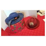 2 wool hats and hat box