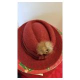 2 wool hats and hat box
