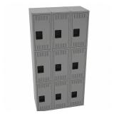 Retails: $1100 Wardrobe Locker: 36 in x 18 in x 72 in, Louvered, 3 Tiers, 3 Units Wide, Padlock Hasp, Steel
