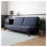Mainstays Metal Arm Futon, Black Metal Frame with Blue Mattress