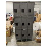 Retails: $1100 Wardrobe Locker: 36 in x 18 in x 72 in, Louvered, 3 Tiers, 3 Units Wide, Padlock Hasp, Steel