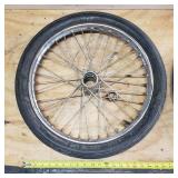 Pair Kagan dragster spoke rims with Avon Speedmaster MKII 2.25 x 17R tires made in England, 2 spokes missing on one rim