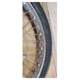 Pair Kagan dragster spoke rims with Avon Speedmaster MKII 2.25 x 17R tires made in England, 2 spokes missing on one rim