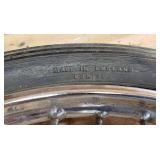 Pair Kagan dragster spoke rims with Avon Speedmaster MKII 2.25 x 17R tires made in England, 2 spokes missing on one rim